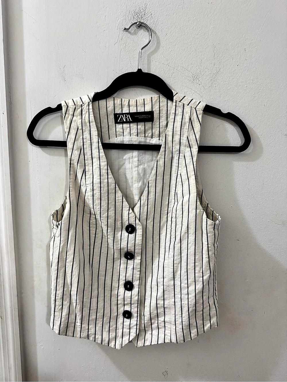 Zara Striped Linen Vest in White & Blue Size XS
